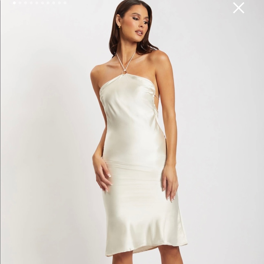 White Meshki Halter Satin Dress
